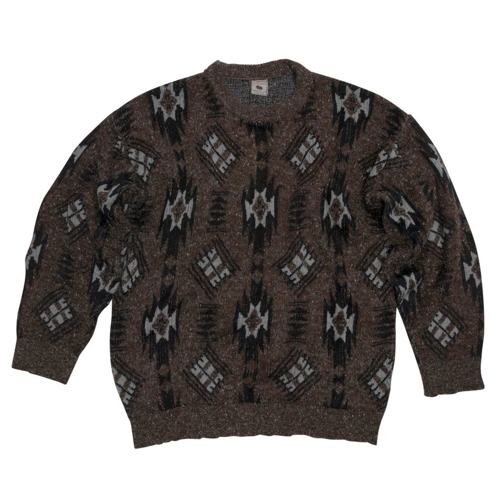 COELHOS (Spain) Tweed Yarn Navajo Jacquard Crew Neck Jumper : M